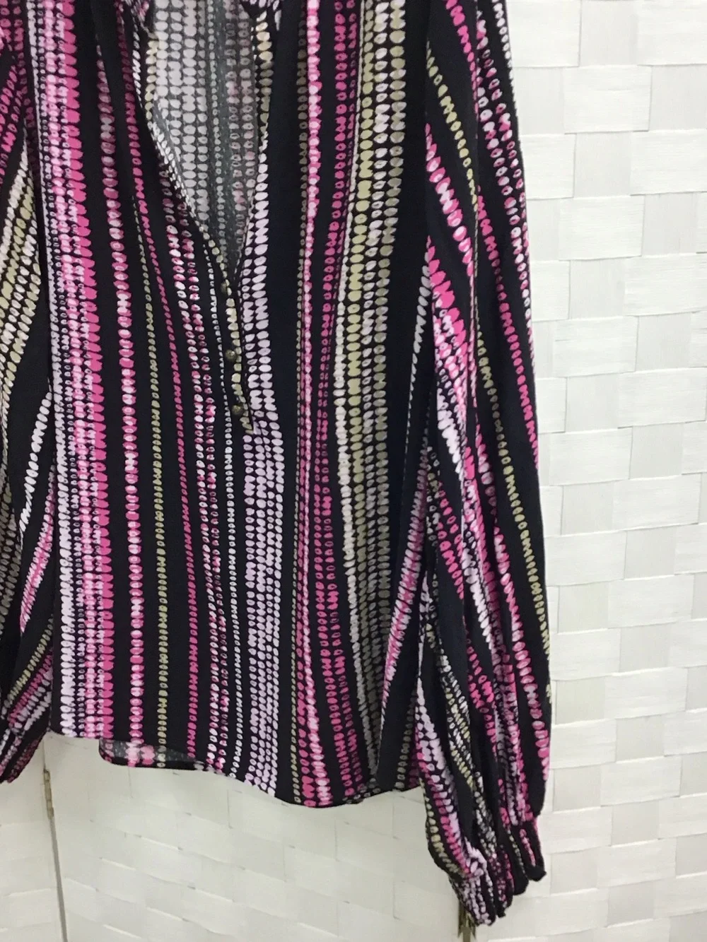 Maeve Black Blouse with Pink and Cream Vertical Dot Stripes - Picture 4 of 6